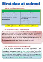 English Worksheet: First day at school 