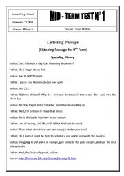 English Worksheet: Mid-Term Test 1 For 9th Form
