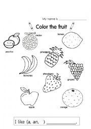 English Worksheet: Color the Fruits