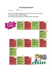 English Worksheet: Greetings Boardgame