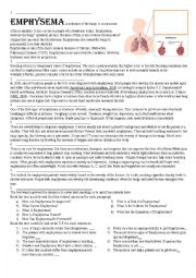 English Worksheet: emphysema reading text