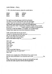 English Worksheet: Justin Bieber - Sorry worksheet