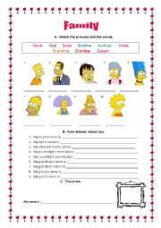 English Worksheet: Family Words- The Simpsons