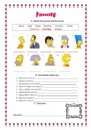 English Worksheet: Family Words- The Simpsons