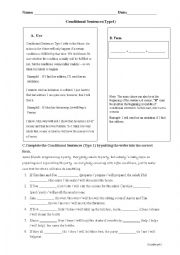 English Worksheet: If clauses - Type 1 exercises