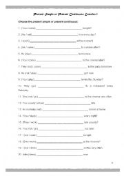 English Worksheet: Present Simple or Present Continuous