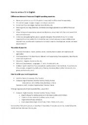 English Worksheet: How to write a CV in English