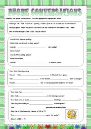 English Worksheet: PHONE CONVERSATION