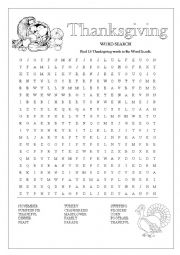 English Worksheet: Thanksgiving Word search