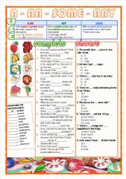English Worksheet: A - An - Some - Any