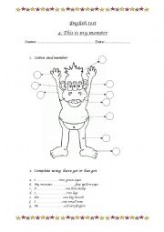 English Worksheet: Body parts test