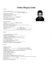 English Worksheet: Hotline Bling by Drake