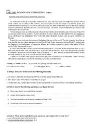 English Worksheet: 9 11 world trade center reading comprehension