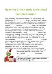 English Worksheet: The Grinch comprehension fill in the missing word