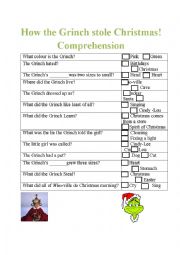 English Worksheet: The Grinch Comprehension