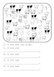 English Worksheet: Counting farm animals