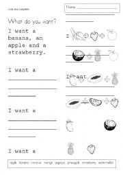 English Worksheet: Fruit - I want mulitiple