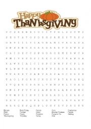 English Worksheet: Thanksgiving Word Search