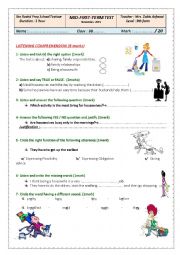 English Worksheet: MID TERM TEST N1 9TH FORM