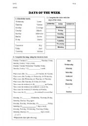 English Worksheet: Days of the week