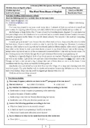 English Worksheet: An exam paper for first year students Algerian syllabus