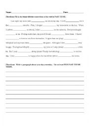 English Worksheet: Past Tense Verbs Cloze