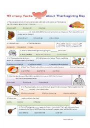 English Worksheet: 10 Crazy facts about Thanksgiving Day