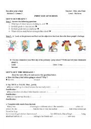 English Worksheet: FIRST DAY AT SCHOOL