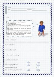 English Worksheet: Reading Comprehension - This is Ben