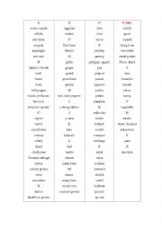 English Worksheet: Vegetables Word List