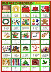 English Worksheet: Heres comes Christmas , multiple choice activity