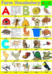 English Worksheet: Farm vocabulary - Pictionary -  A to C