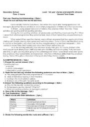 English Worksheet: test First year Secondary School third unit 
