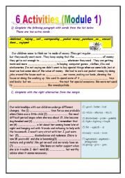 English Worksheet: Activities ( Module 1  9th form )