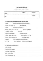 English Worksheet: Worksheet on Conditionals