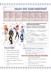 English Worksheet: What are they wearing? Test