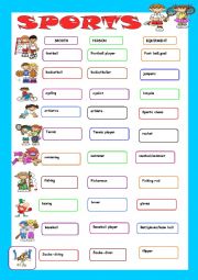 English Worksheet: sports and equipments