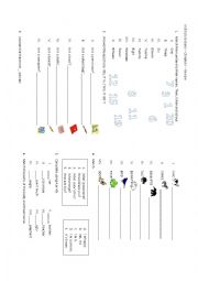 English Worksheet: revision numbers. colours. animals- personal nformation