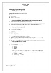 English Worksheet: mid-term test nb 1 