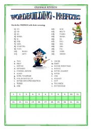 English Worksheet: GRAMMAR REVISION 1 - WORDBUILDING - PREFIXES 