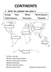 English Worksheet: Continents 