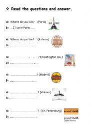 English Worksheet: Where do you live?