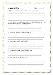 English Worksheet: Writing a Movie Review