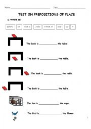English Worksheet: test on prepositions of place