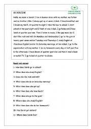English Worksheet: ROUTINE READING COMPREHENSION Present Simple