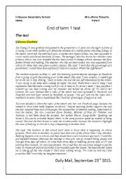 English Worksheet: end of term 1 (4 th arts)