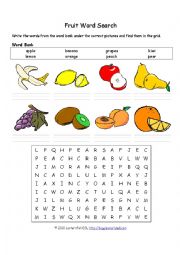 English Worksheet: Fruit Word Search