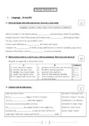 English Worksheet: end of term test 1 (9th formes / language+writing)