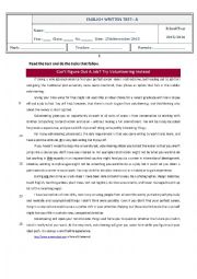 English Worksheet: Test 11th Grade - Work and volunteering - version A