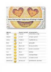 English Worksheet: Adjectives of feeling